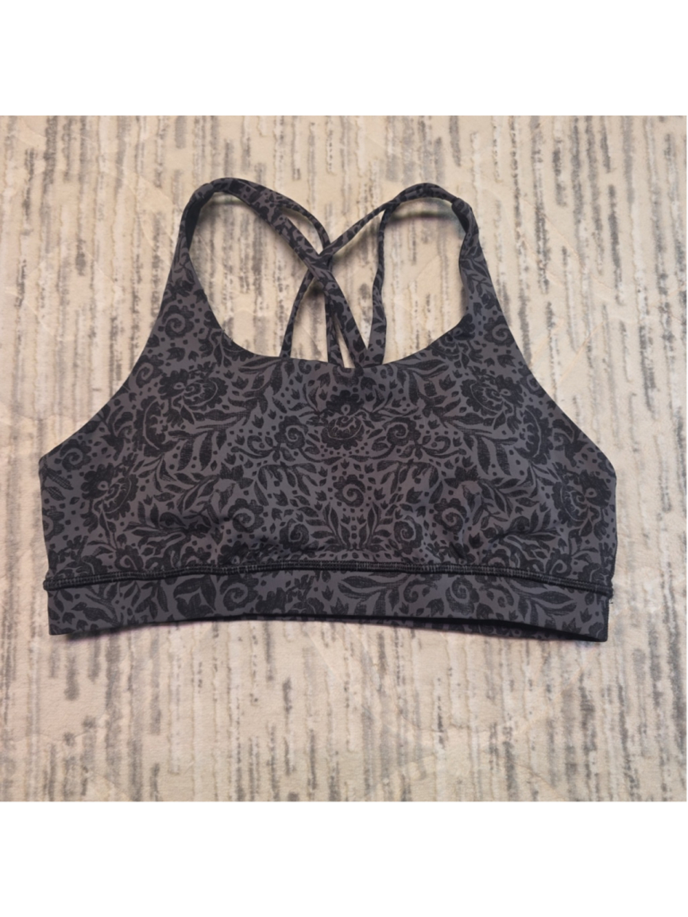 Lululemon Energy Bra Long Dusk Floral Antique Dark Black With Pads SZ 10